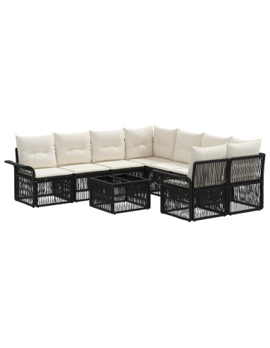 Set Divano da Giardino 9 pz Nero polyrattan