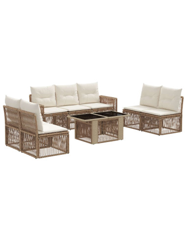 Set Divano da Giardino 8 pz Beige e Bianco Crema polyrattan