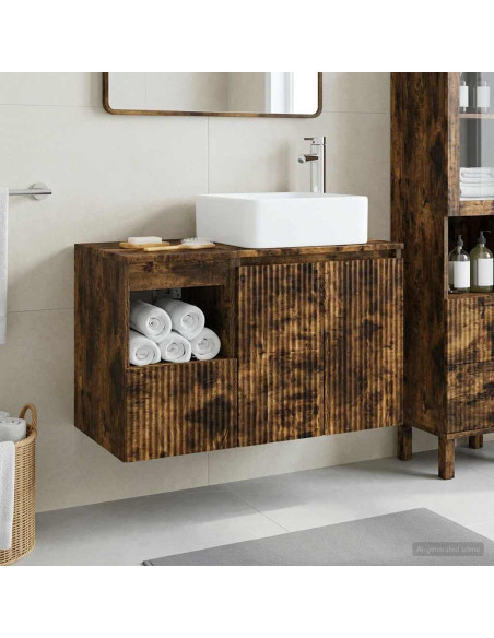 Set di mobili per il bagno 2 pz Rovere Fumo