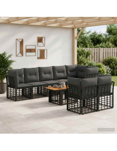 Set Divano da Giardino 9 pz Nero e Grigio scuro polyrattan