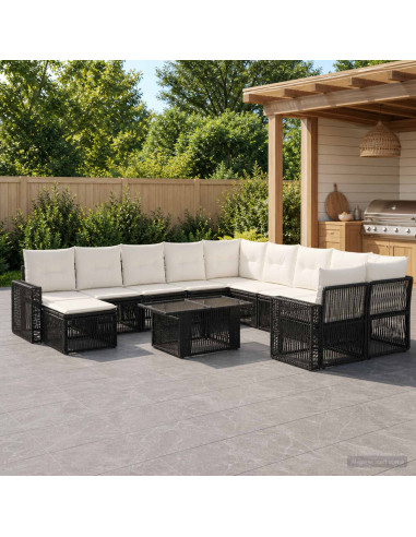 Set Divano da Giardino 12 pz Nero e Bianco Crema polyrattan