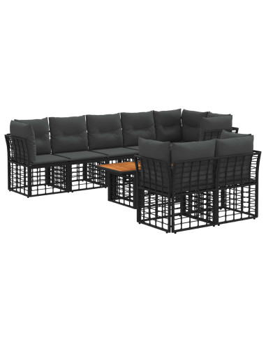 Set Divano da Giardino 9 pz Nero e Grigio scuro polyrattan