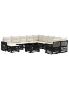 Set Divano da Giardino 12 pz Nero e Bianco Crema polyrattan 2