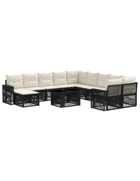 Set Divano da Giardino 12 pz Nero e Bianco Crema polyrattan