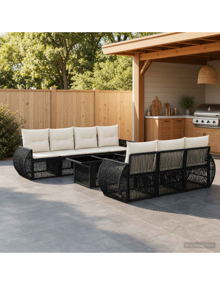 Set Divano da Giardino 8 pz Nero e Bianco Crema polyrattan