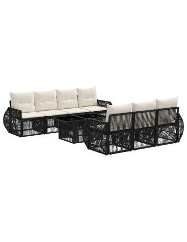 Set Divano da Giardino 8 pz Nero e Bianco Crema polyrattan