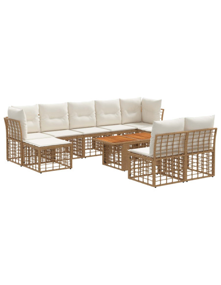 Set Divano da Giardino 10 pz Naturale e Bianco Crema polyrattan