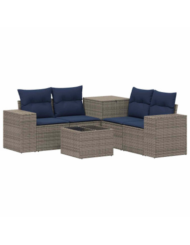 Set di divani 6 pz Grigio e Blu Navy Rattan sintetico e Acciaio