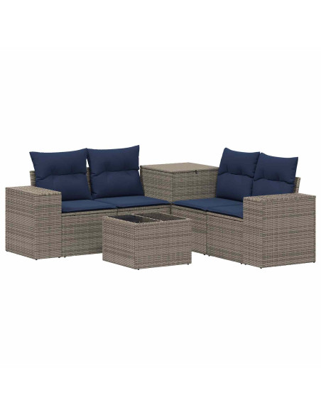 Set di divani 6 pz Grigio e Blu Navy Rattan sintetico e Acciaio