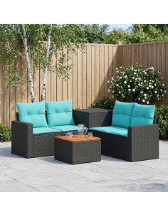 Set di divani 6 pz Nero e Blu Rattan sintetico e Acciaio