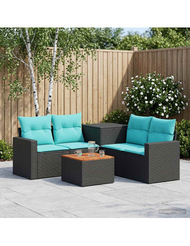 Set di divani 6 pz Nero e Blu Rattan sintetico e Acciaio