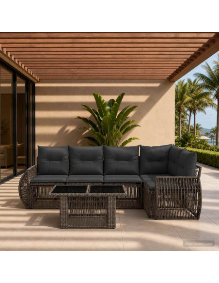 Set Divano da Giardino 6 pz Grigio e Grigio Scuro polyrattan