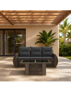 Set Divano da Giardino 4 pz Grigio e Grigio Scuro polyrattan