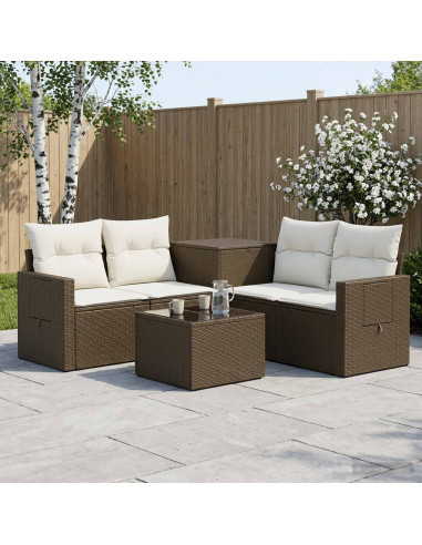 Set di divani 6 pz Marrone e Bianco Crema