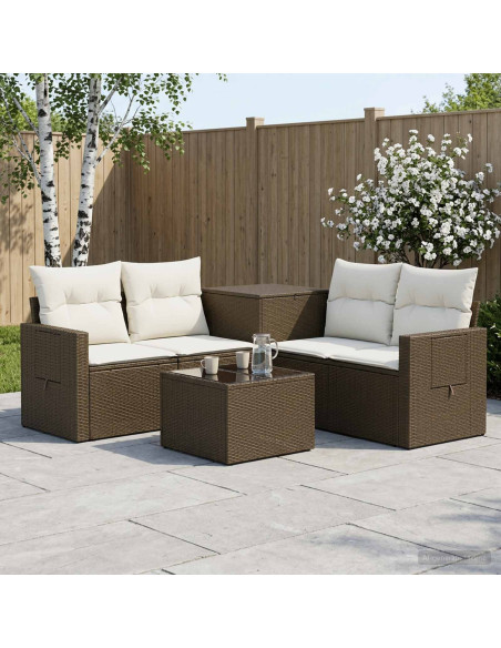 Set di divani 6 pz Marrone e Bianco Crema