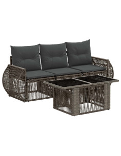 Set Divano da Giardino 4 pz Grigio e Grigio Scuro polyrattan 2