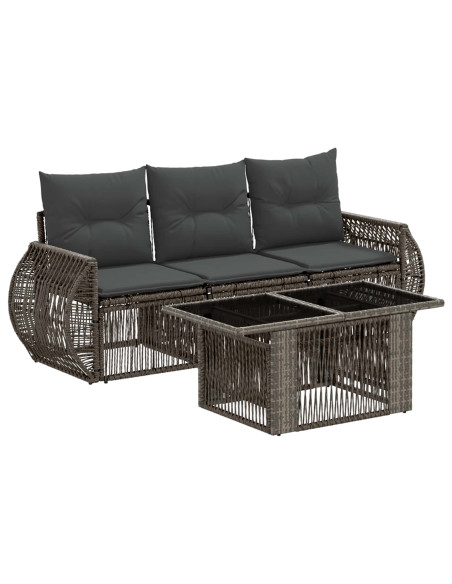 Set Divano da Giardino 4 pz Grigio e Grigio Scuro polyrattan