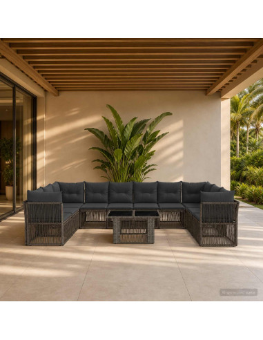 Set Divano da Giardino 11 pz Grigio polyrattan