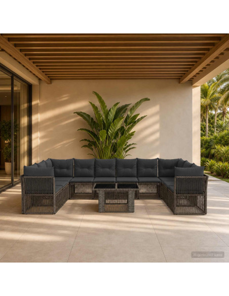 Set Divano da Giardino 11 pz Grigio polyrattan