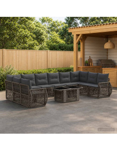 Set Divano da Giardino 11 pz Grigio e Grigio Scuro polyrattan
