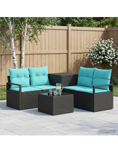 Set di divani 6 pz Nero e Blu Rattan sintetico e Acciaio
