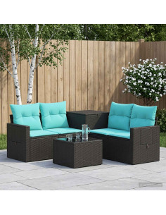 Set di divani 6 pz Nero e Blu Rattan sintetico e Acciaio
