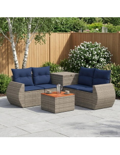 Set di divani 6 pz Grigio e Blu Navy Rattan sintetico e Acciaio