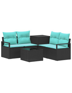Set di divani 6 pz Nero e Blu Rattan sintetico e Acciaio 2