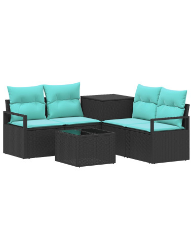 Set di divani 6 pz Nero e Blu Rattan sintetico e Acciaio