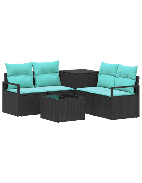 Set di divani 6 pz Nero e Blu Rattan sintetico e Acciaio