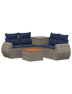 Set di divani 6 pz Grigio e Blu Navy Rattan sintetico e Acciaio 2
