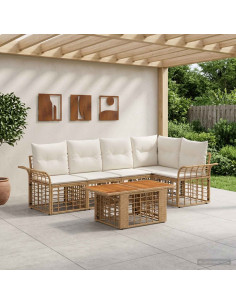 Set Divano da Giardino 6 pz Naturale e Bianco Crema polyrattan