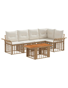 Set Divano da Giardino 6 pz Naturale e Bianco Crema polyrattan 2