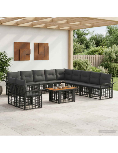 Set Divano da Giardino 12 pz Nero e Grigio scuro polyrattan