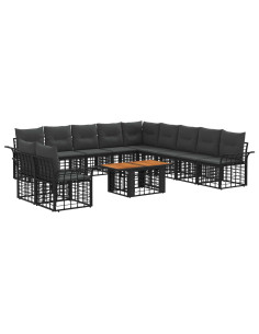 Set Divano da Giardino 12 pz Nero e Grigio scuro polyrattan 2