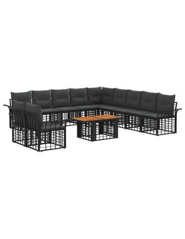 Set Divano da Giardino 12 pz Nero e Grigio scuro polyrattan