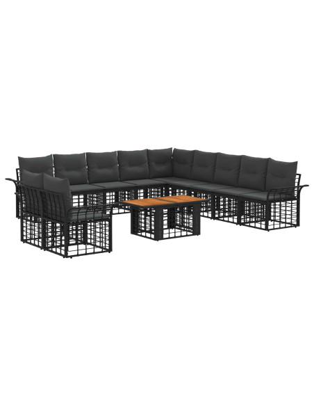 Set Divano da Giardino 12 pz Nero e Grigio scuro polyrattan