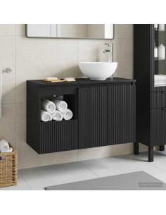 Set di mobili per il bagno 2 pz Nero Legno ingegnerizzato