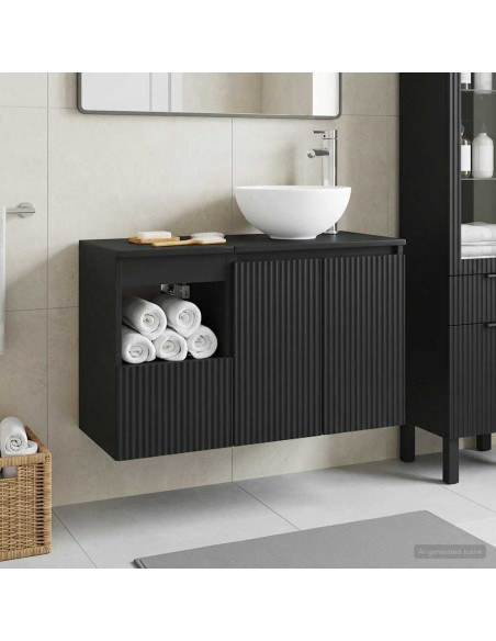 Set di mobili per il bagno 2 pz Nero Legno ingegnerizzato