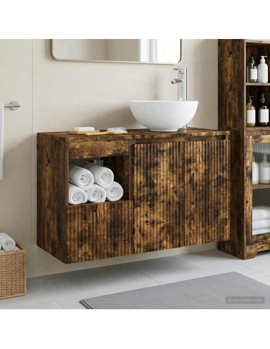 Set di mobili per il bagno 2 pz Rovere Fumo