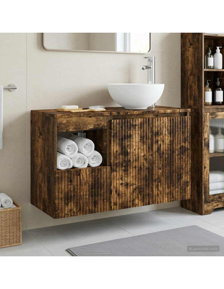 Set di mobili per il bagno 2 pz Rovere Fumo
