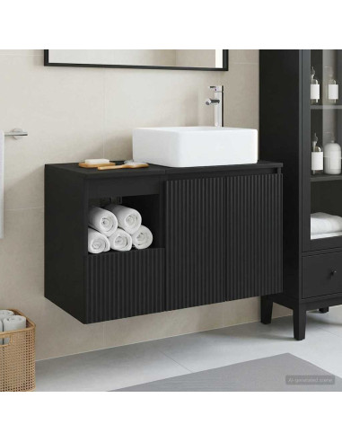 Set di mobili per il bagno 2 pz Nero Legno ingegnerizzato