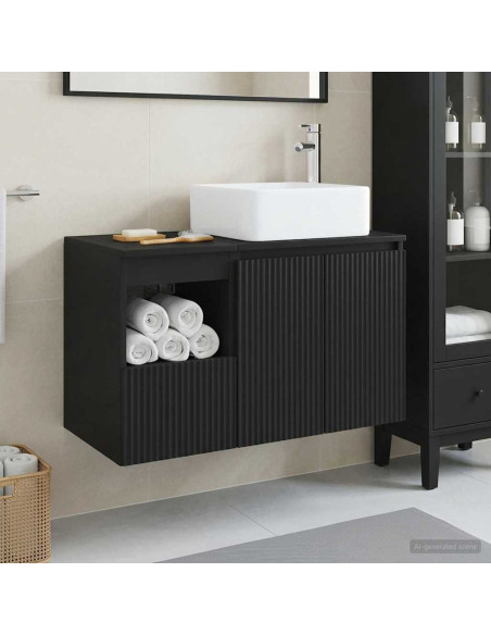 Set di mobili per il bagno 2 pz Nero Legno ingegnerizzato