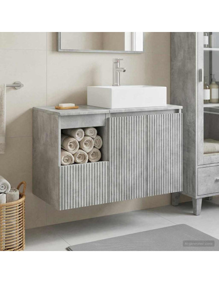 Set di mobili per il bagno 2 pz Grigio Cemento