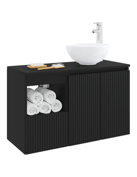 Set di mobili per il bagno 2 pz Nero Legno ingegnerizzato
