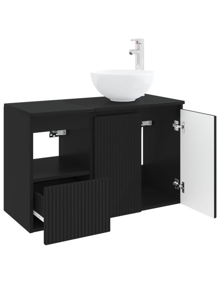 Set di mobili per il bagno 2 pz Nero Legno ingegnerizzato