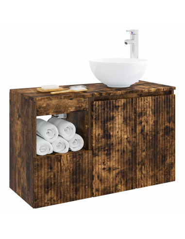 Set di mobili per il bagno 2 pz Rovere Fumo