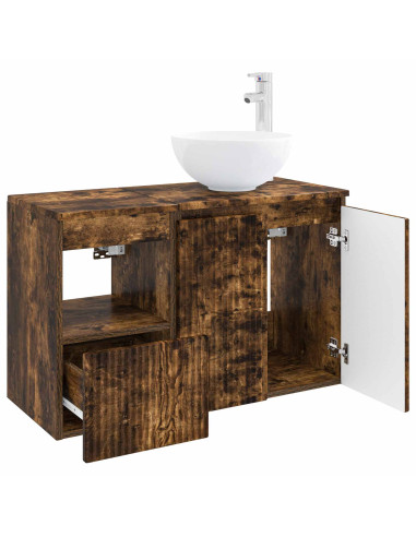 Set di mobili per il bagno 2 pz Rovere Fumo