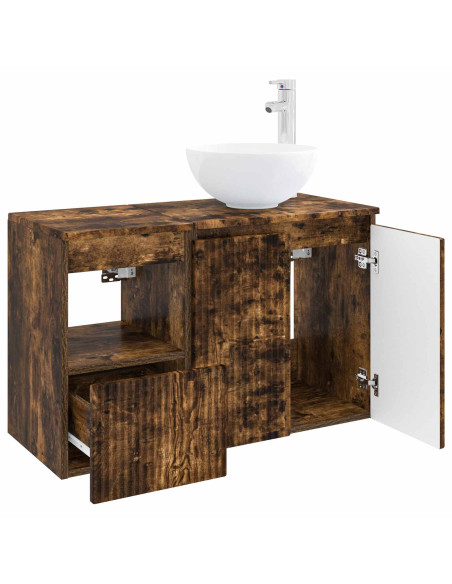 Set di mobili per il bagno 2 pz Rovere Fumo