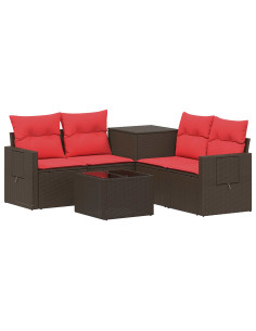 Set di divani 6 pz Marrone e Rosso Rattan sintetico e Acciaio 2